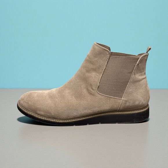 Franco Sarto Tan Suede Leather Ankle Booties Womens Size 9.5M Slip On Boots EUC - Picture 3 of 11